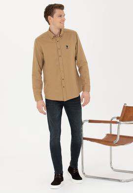 Erkek Açık Haki Uzun Kollu Basic Gömlek - 50271269116