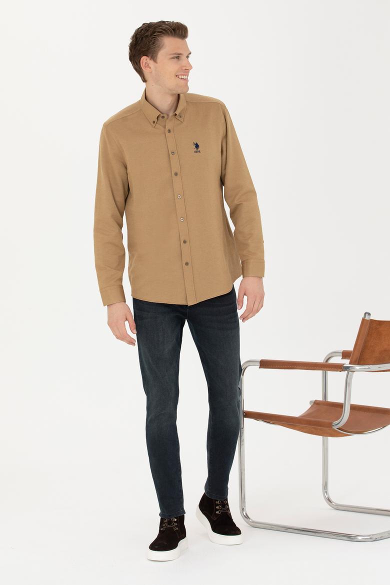 Erkek Açık Haki Uzun Kollu Basic Gömlek - 50271269116
