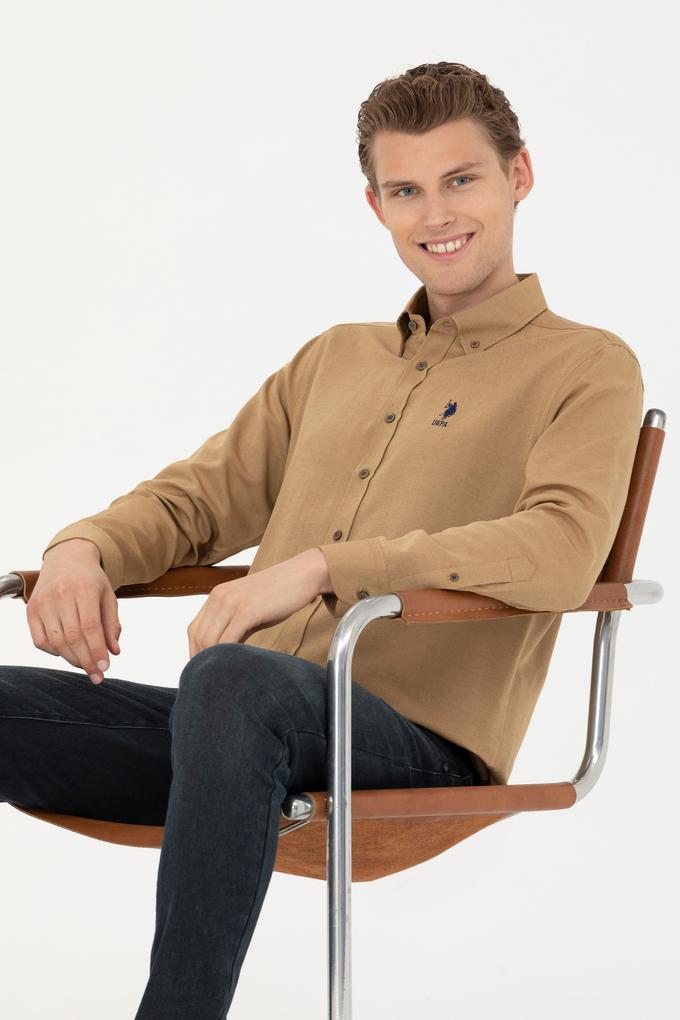 Erkek Açık Haki Uzun Kollu Basic Gömlek