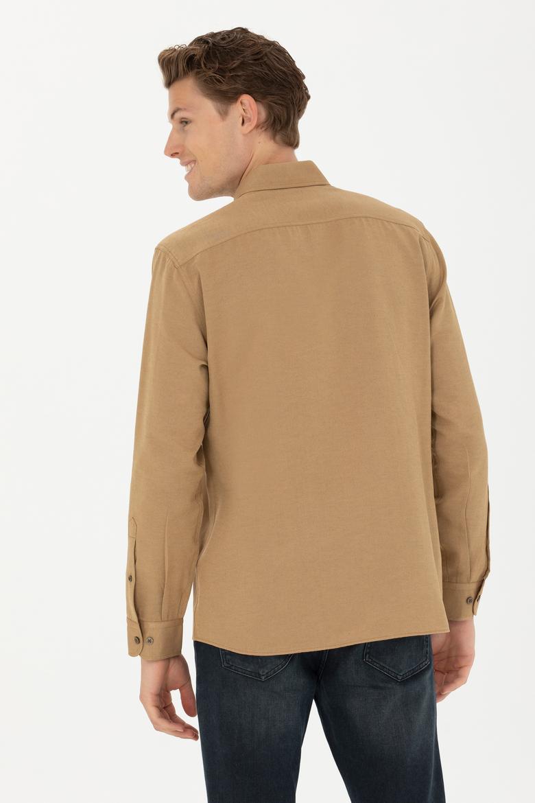Erkek Açık Haki Uzun Kollu Basic Gömlek - 50271269116