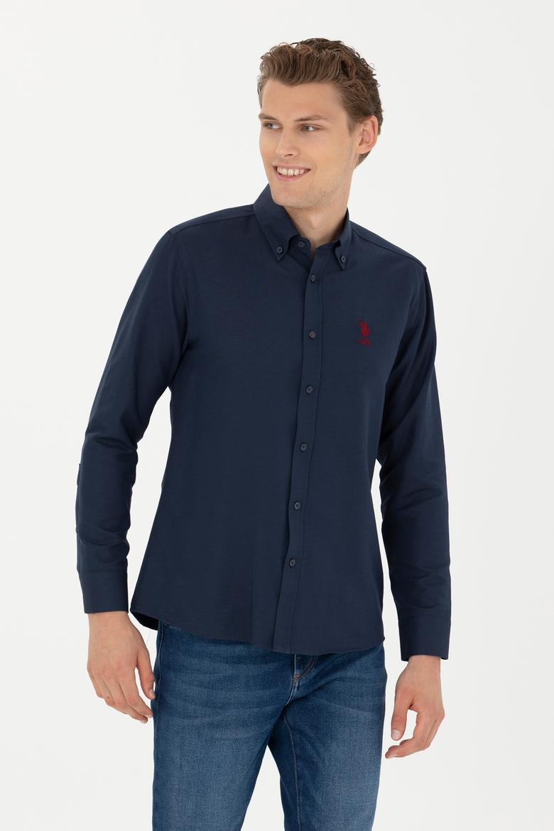 Erkek Lacivert Uzun Kollu Basic Gömlek