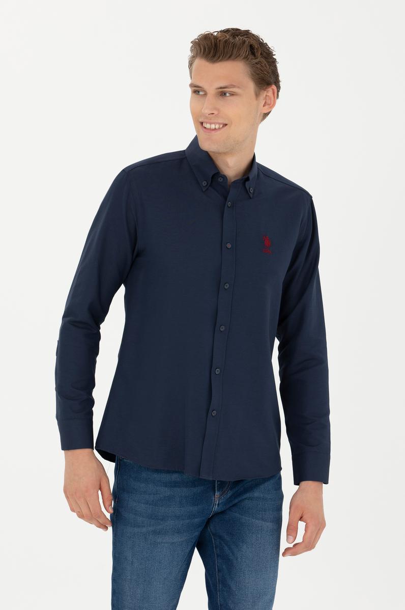 Erkek Lacivert Uzun Kollu Basic Gömlek