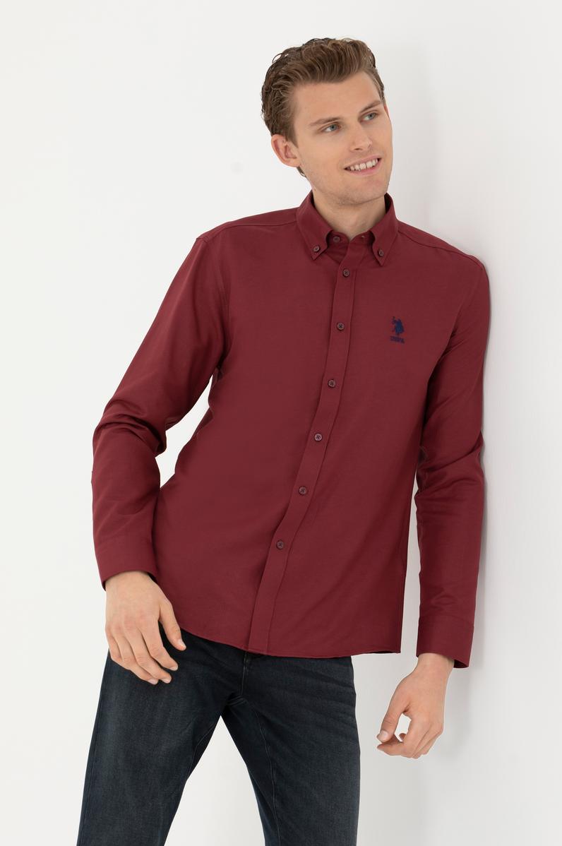 Erkek Bordo Uzun Kollu Basic Gömlek