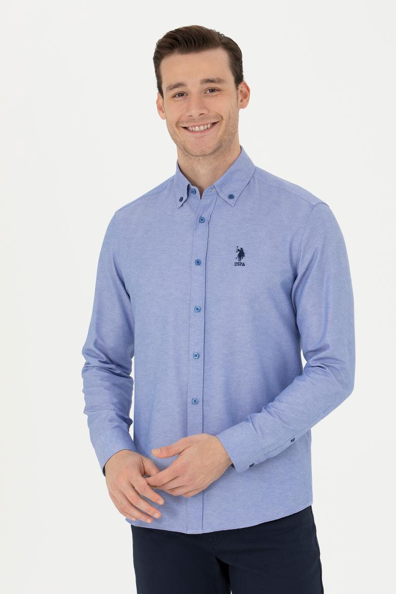 Erkek Saks Uzun Kollu Basic Gömlek