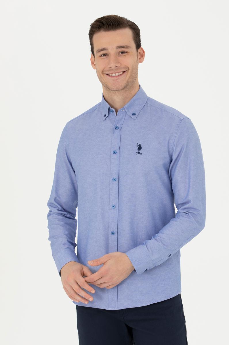 Erkek Saks Uzun Kollu Basic Gömlek