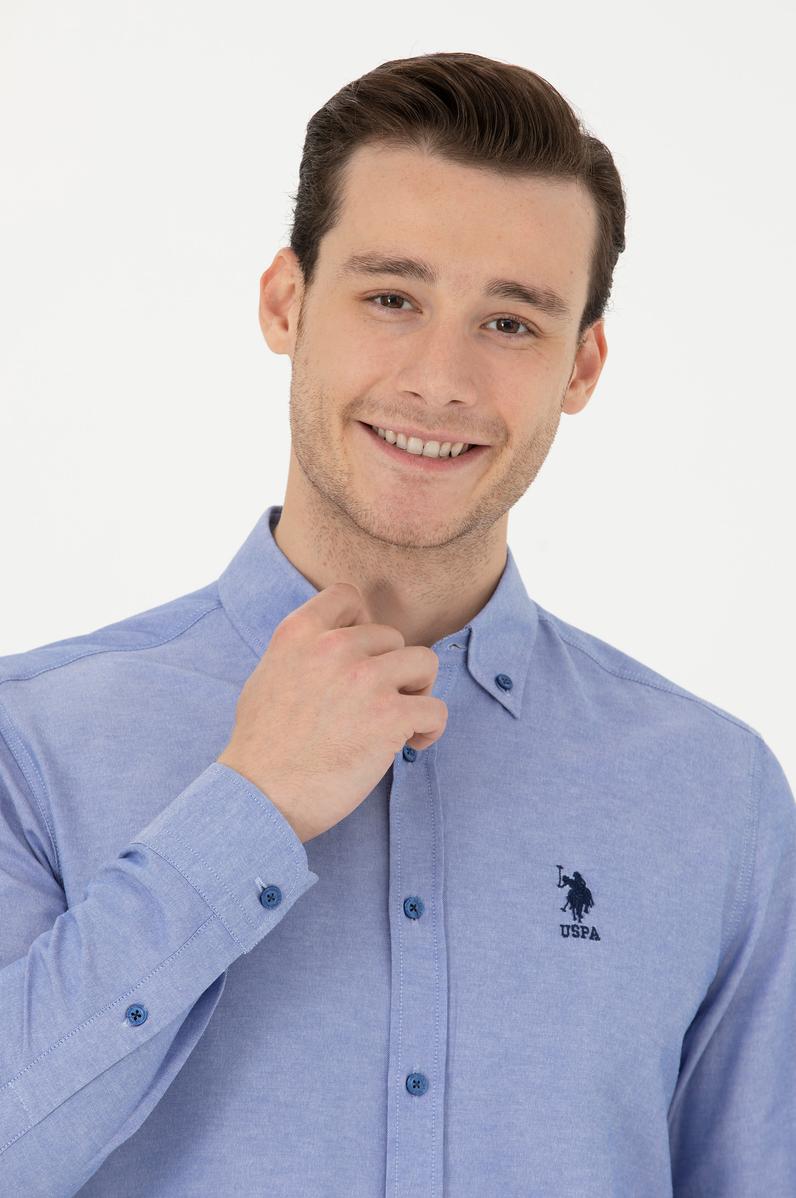 Erkek Saks Uzun Kollu Basic Gömlek