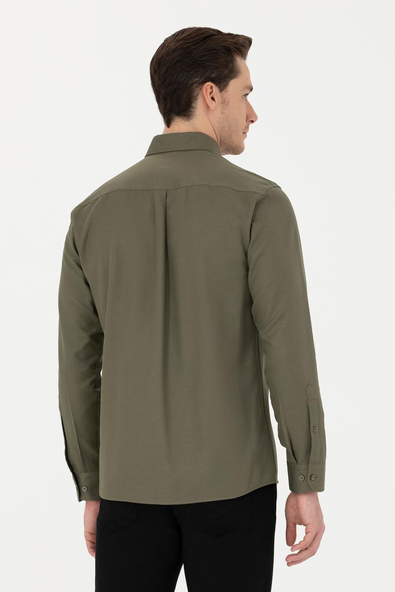 Erkek Haki Uzun Kollu Basic Gömlek - 50271274077