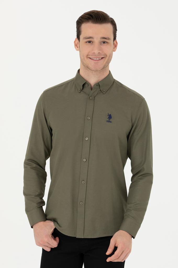 Erkek Haki Uzun Kollu Basic Gömlek