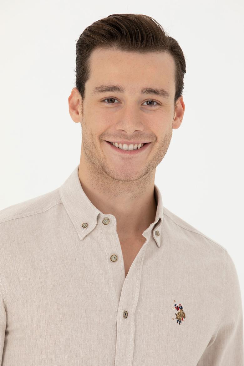 Erkek Bej Uzun Kollu Basic Gömlek - 50271275202