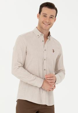 Erkek Bej Uzun Kollu Basic Gömlek - 50271275202