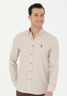 Erkek Bej Uzun Kollu Basic Gömlek - 50271275202