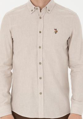 Erkek Bej Uzun Kollu Basic Gömlek - 50271275202