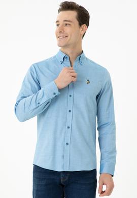 Erkek Kobalt Mavi Uzun Kollu Basic Gömlek - 50271276069