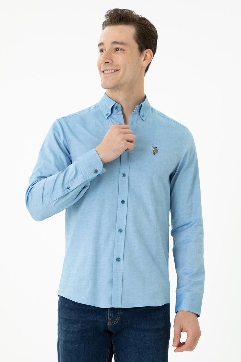 Erkek Kobalt Mavi Uzun Kollu Basic Gömlek - 50271276069