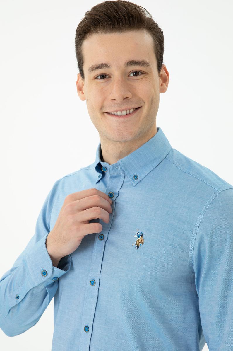 Erkek Kobalt Mavi Uzun Kollu Basic Gömlek