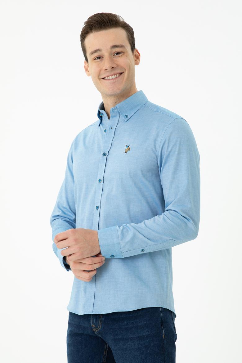Erkek Kobalt Mavi Uzun Kollu Basic Gömlek - 50271276069