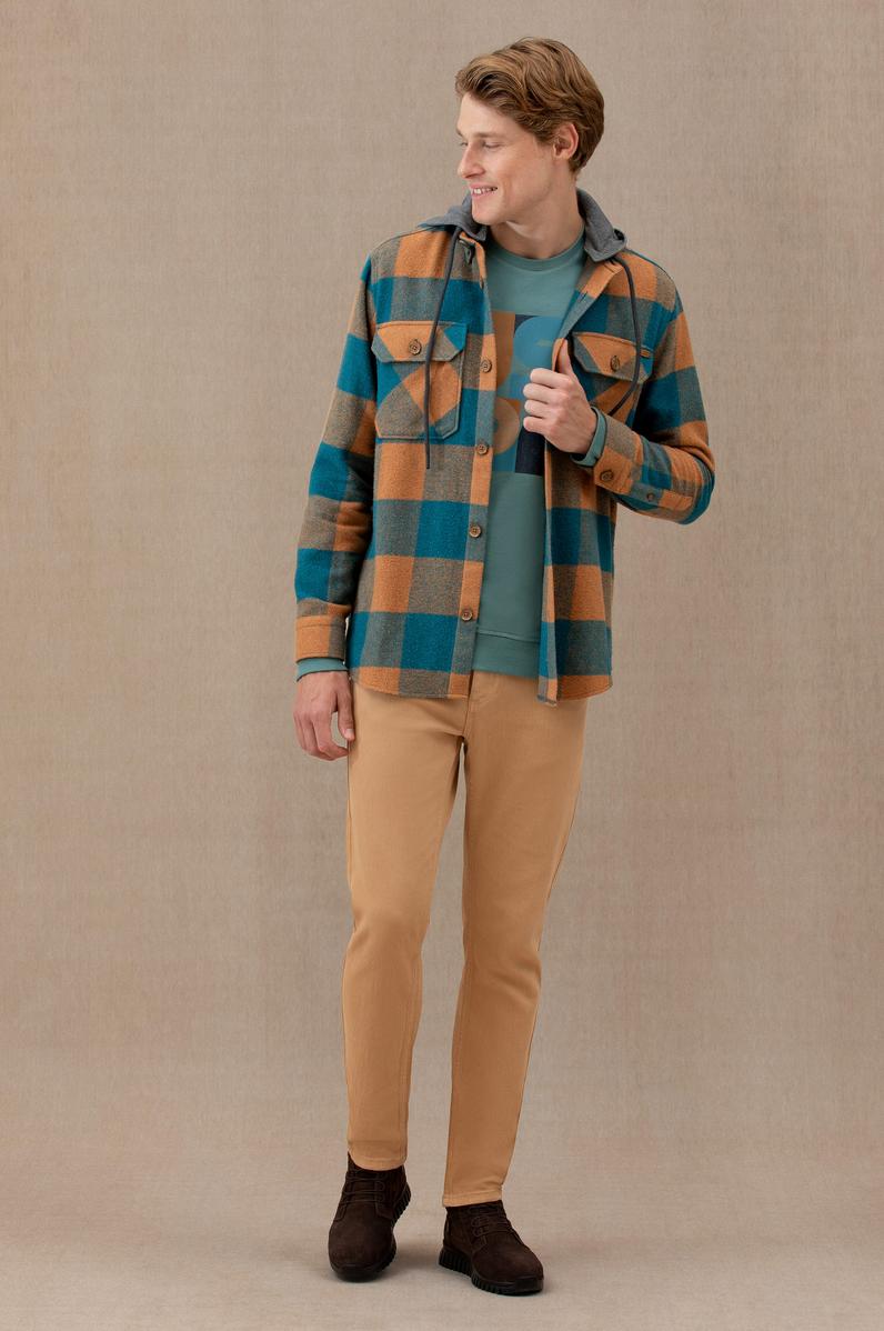 Erkek Slim Fit Camel Kanvas Pantolon