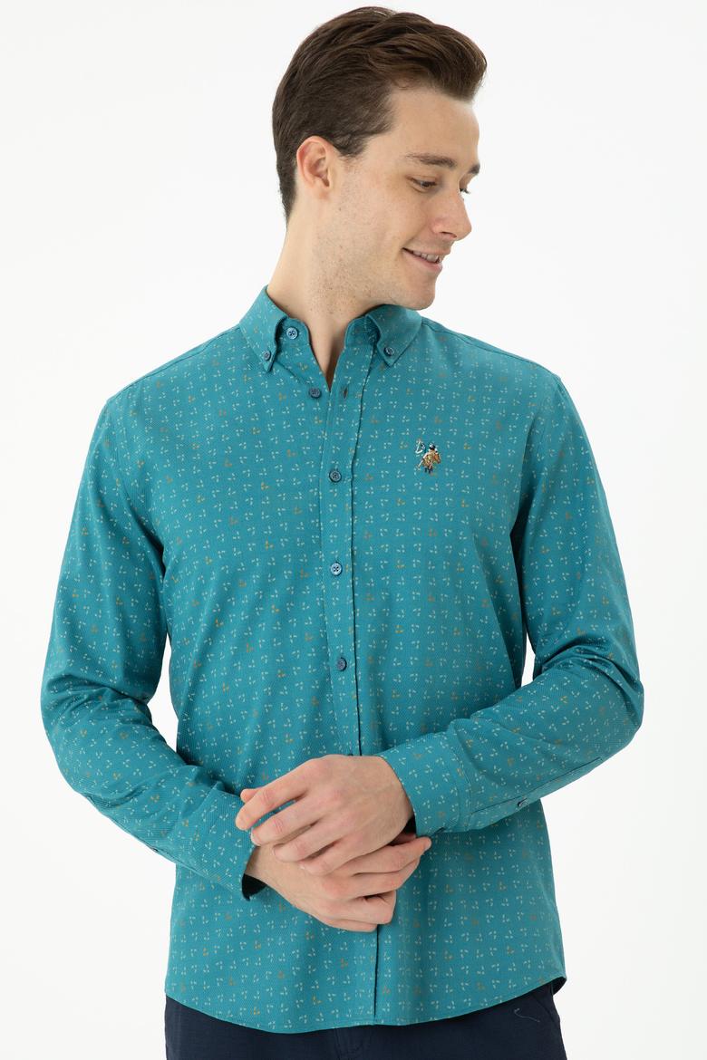 Erkek Petrol Uzun Kollu Gömlek