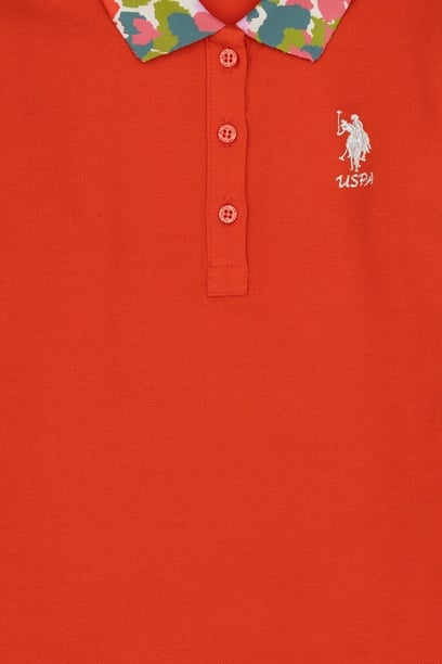 Kız Çocuk Turuncu Polo Yaka Basic Sweatshirt