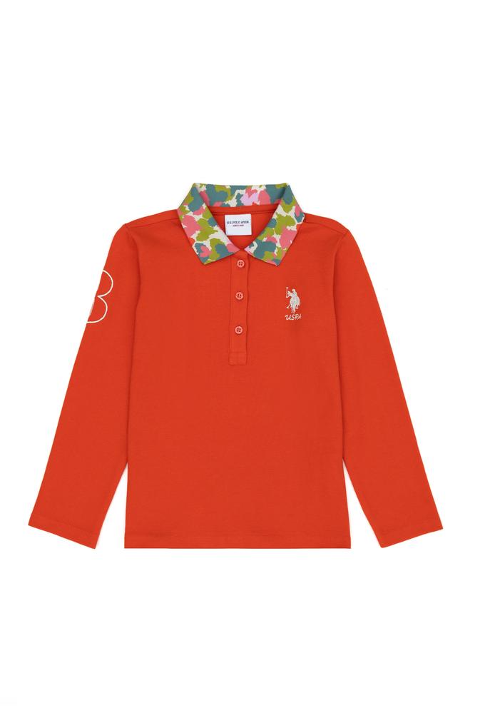 Kız Çocuk Turuncu Polo Yaka Basic Sweatshirt