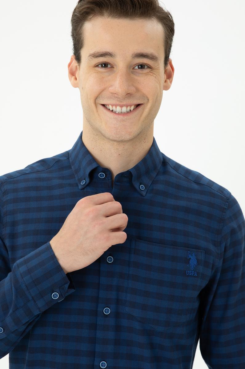 Erkek Saks Uzun Kollu Gömlek