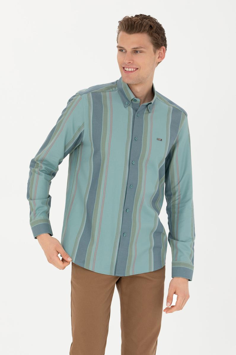 Erkek Mint Uzun Kollu Gömlek