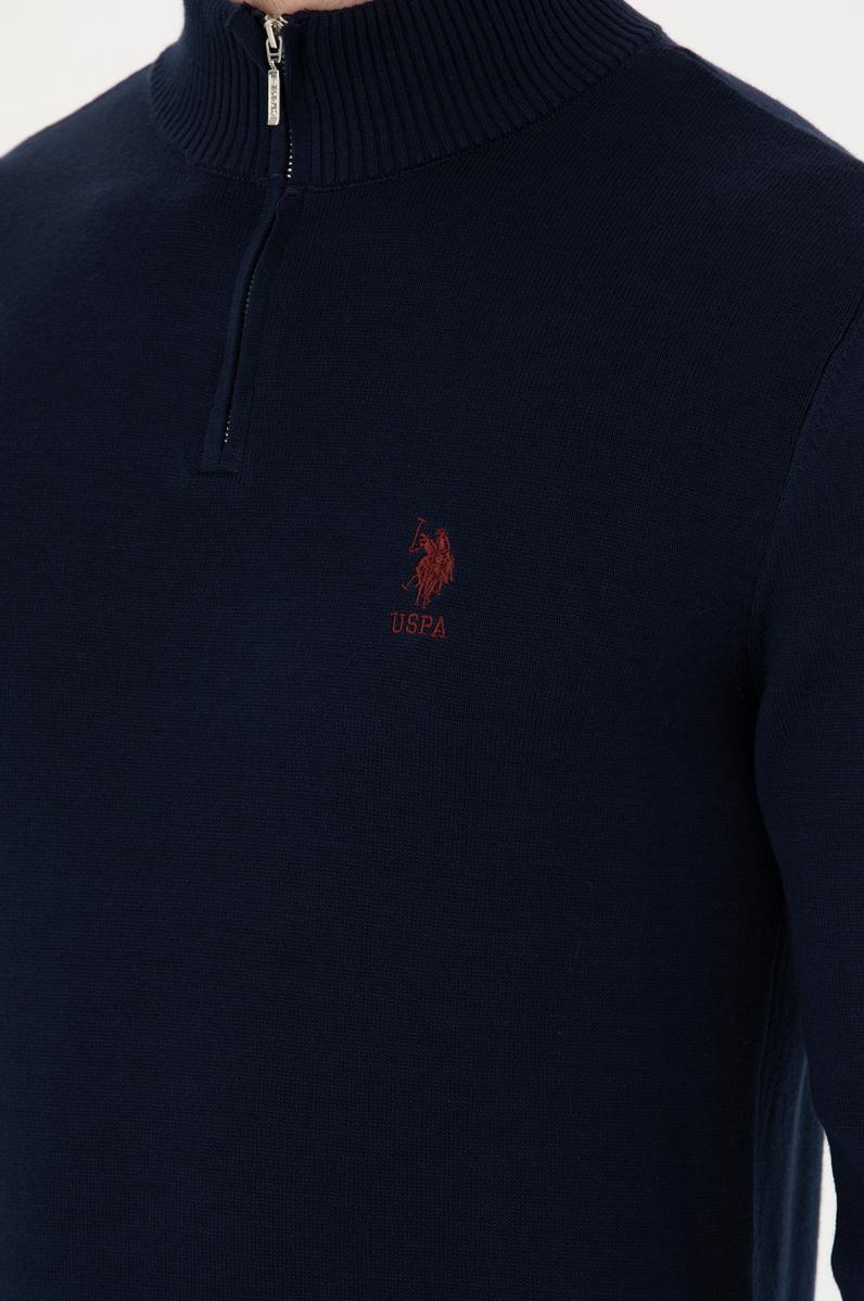 Erkek Lacivert Yarım Fermuarlı Kazak