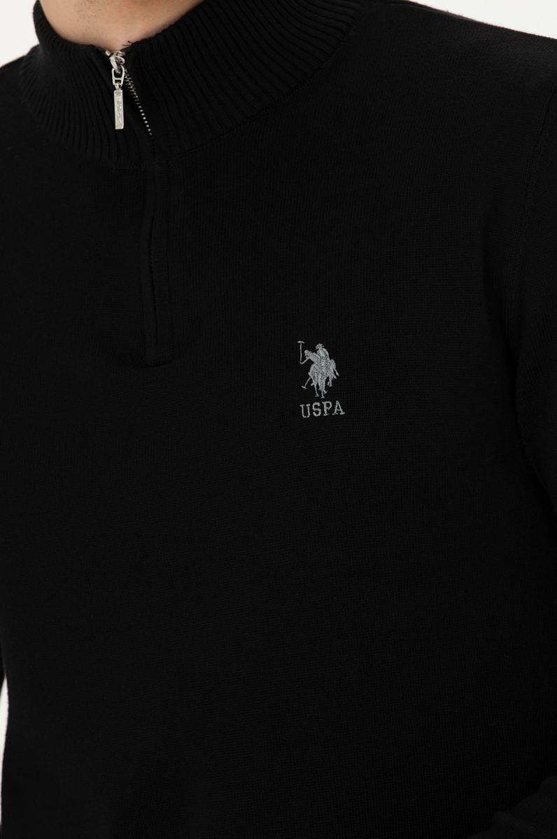 Erkek Siyah Yarım Fermuarlı Kazak