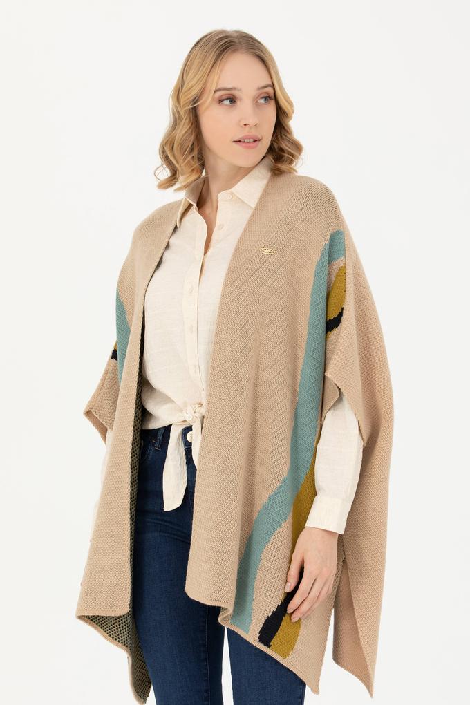 Kadın Kum Triko Panço