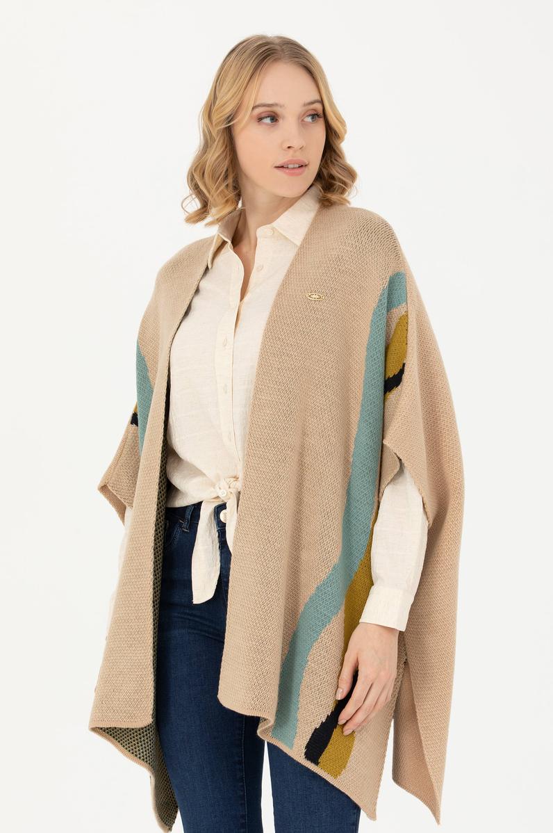 Kadın Kum Triko Panço