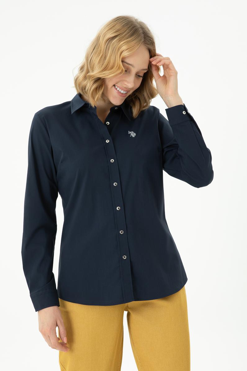 Kadın Lacivert Uzun Kollu Basic Gömlek