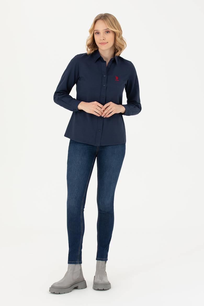 Kadın Lacivert Uzun Kollu Basic Gömlek - 50271267019