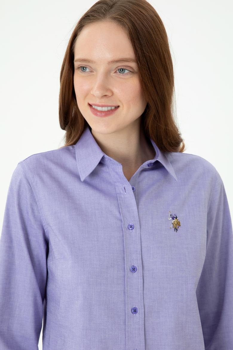 Kadın Mor Uzun Kollu Basic Gömlek - 50271268075