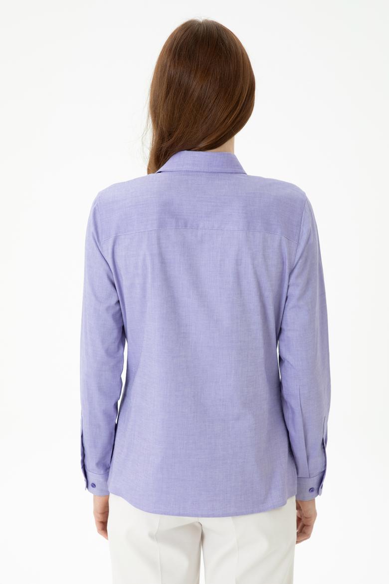 Kadın Mor Uzun Kollu Basic Gömlek - 50271268075