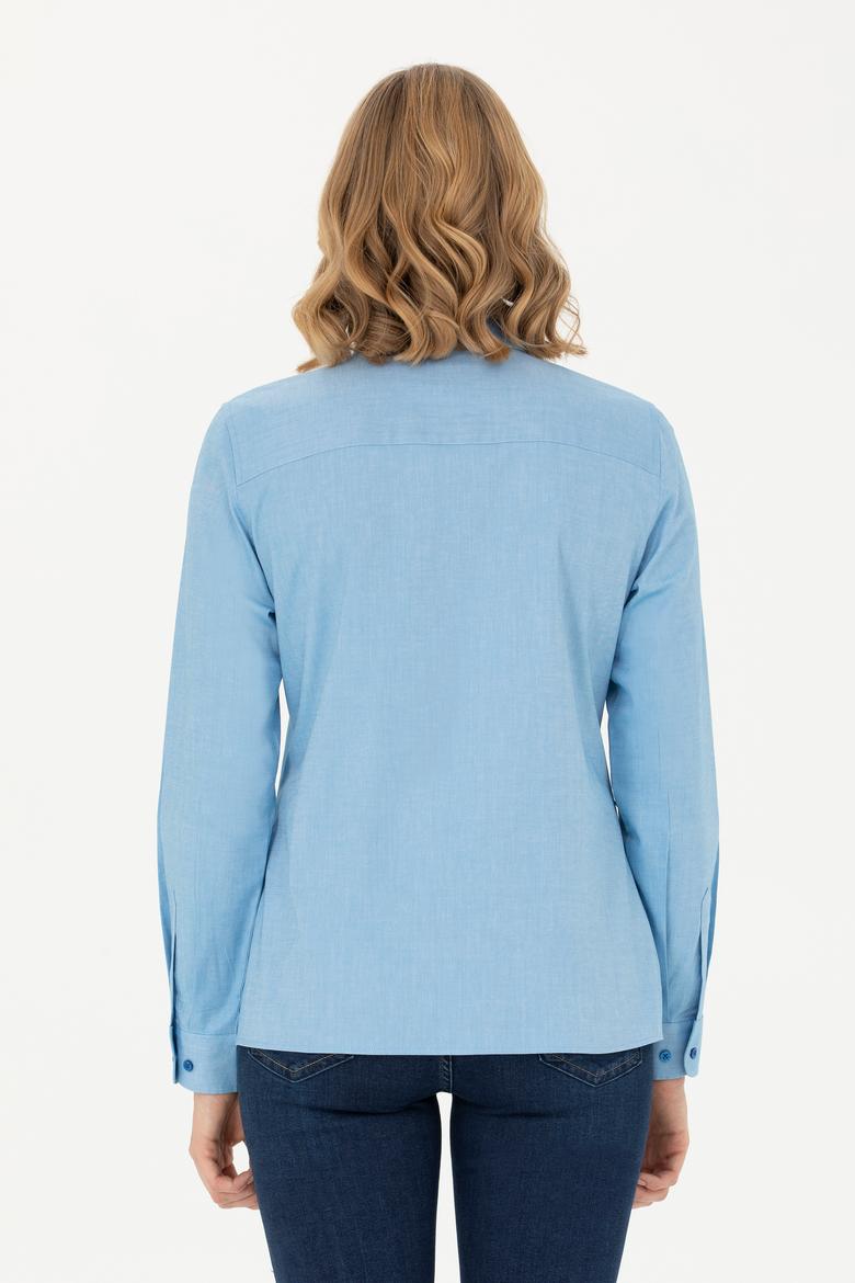 Kadın Kobalt Mavi Uzun Kollu Basic Gömlek - 50271268092