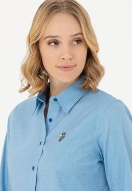 Kadın Kobalt Mavi Uzun Kollu Basic Gömlek - 50271268092