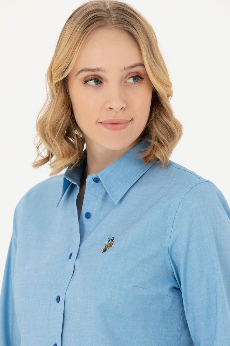 Kadın Kobalt Mavi Uzun Kollu Basic Gömlek - 50271268092