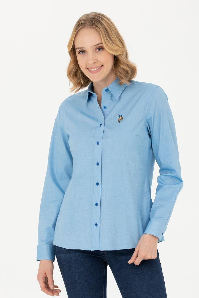 Kadın Kobalt Mavi Uzun Kollu Basic Gömlek