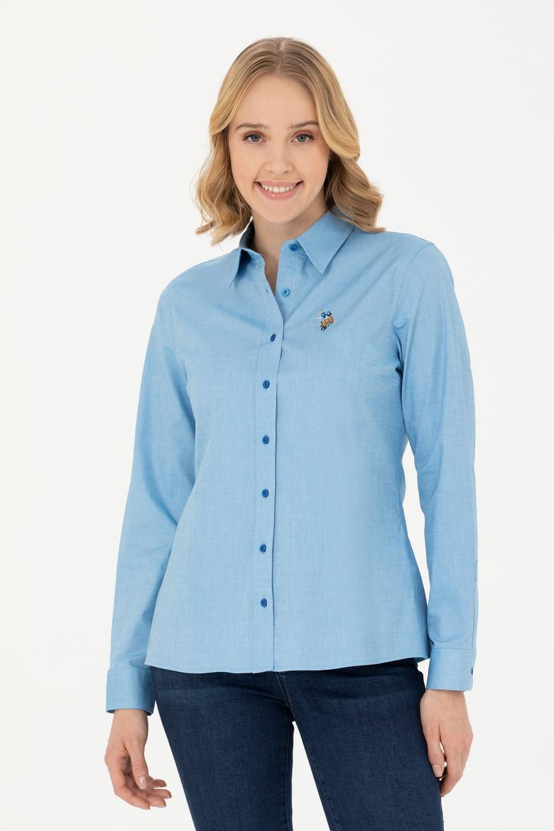 Kadın Kobalt Mavi Uzun Kollu Basic Gömlek - 50271268092