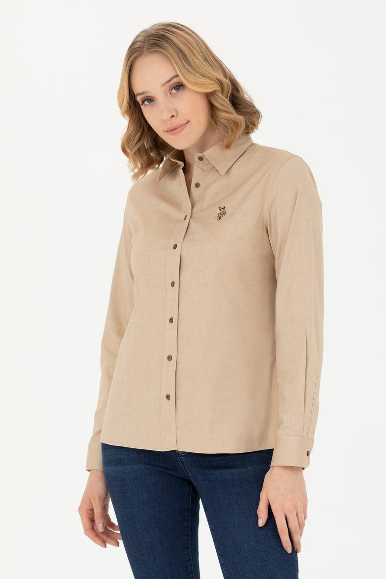 Kadın Açık Haki Uzun Kollu Basic Gömlek - 50271268107