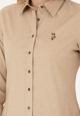 Kadın Açık Haki Uzun Kollu Basic Gömlek - 50271268107