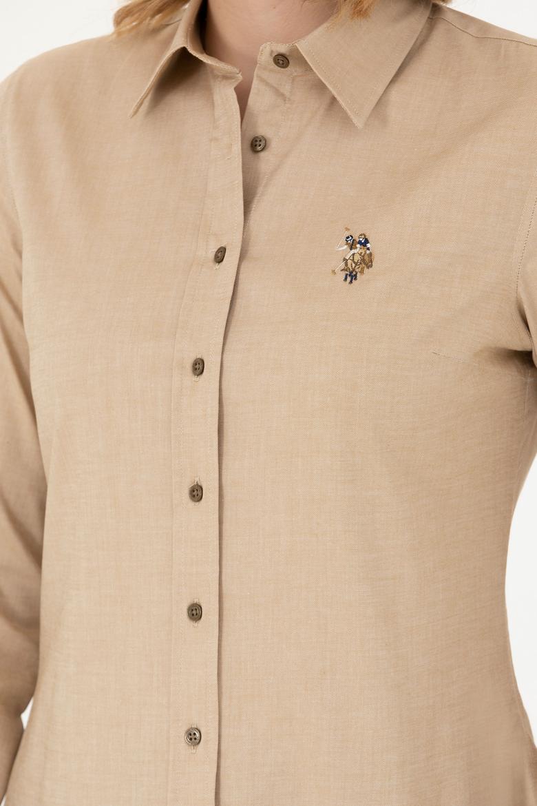 Kadın Açık Haki Uzun Kollu Basic Gömlek - 50271268107