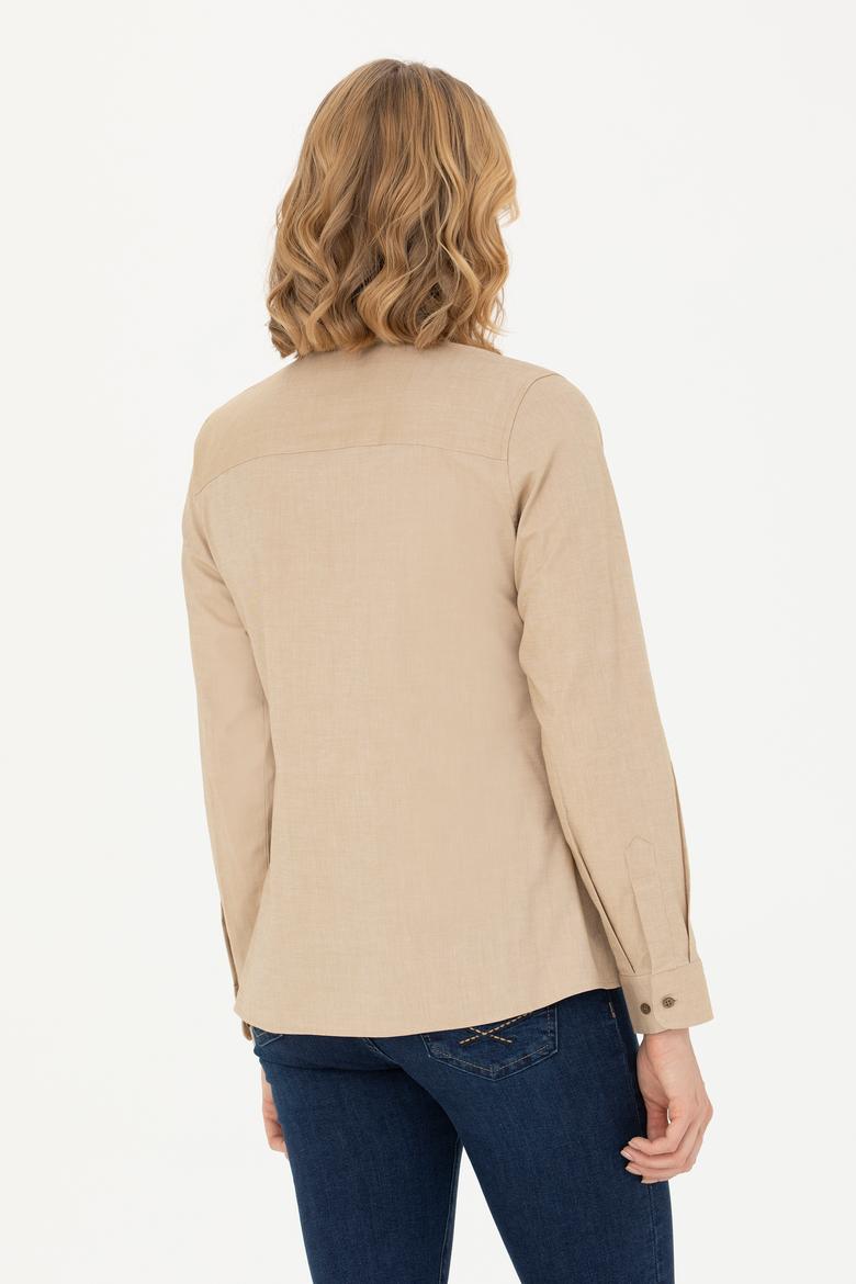 Kadın Açık Haki Uzun Kollu Basic Gömlek - 50271268107