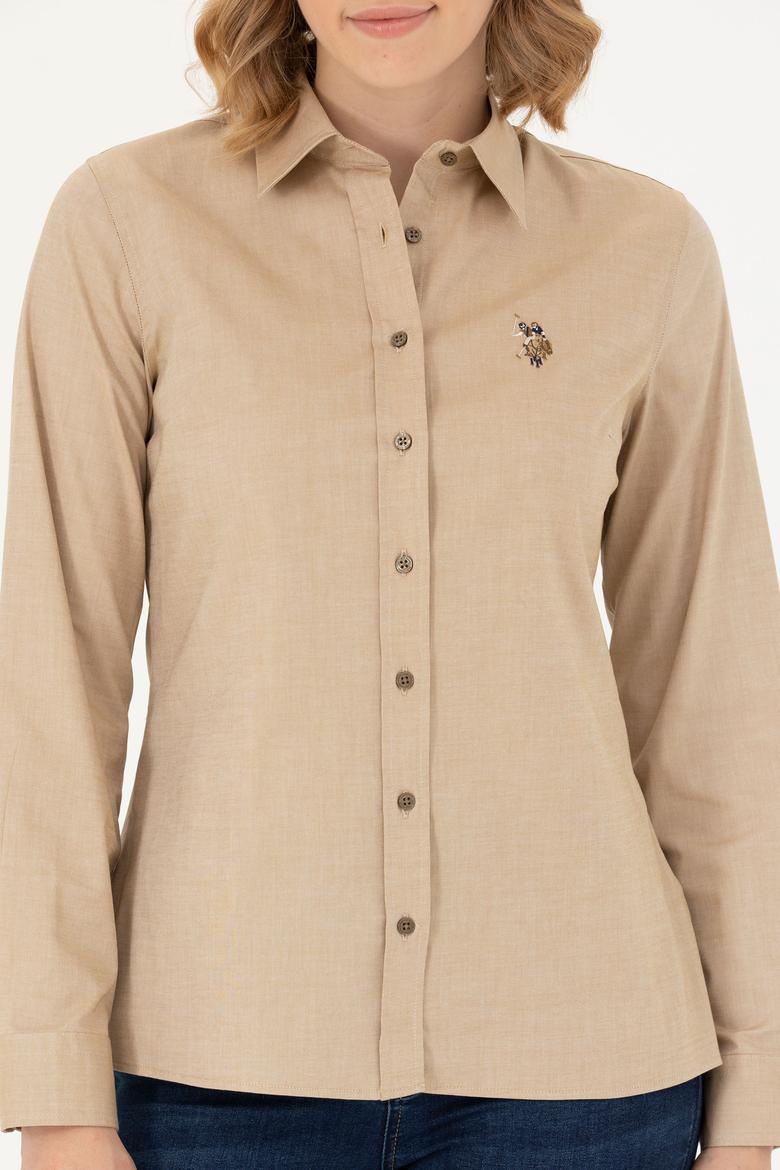 Kadın Açık Haki Uzun Kollu Basic Gömlek - 50271268107