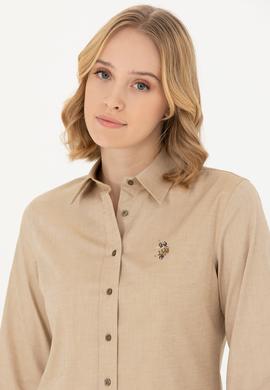 Kadın Açık Haki Uzun Kollu Basic Gömlek - 50271268107