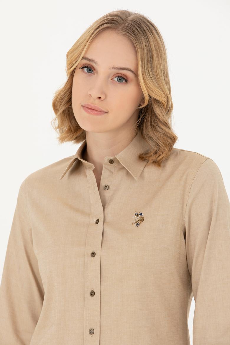 Kadın Açık Haki Uzun Kollu Basic Gömlek - 50271268107