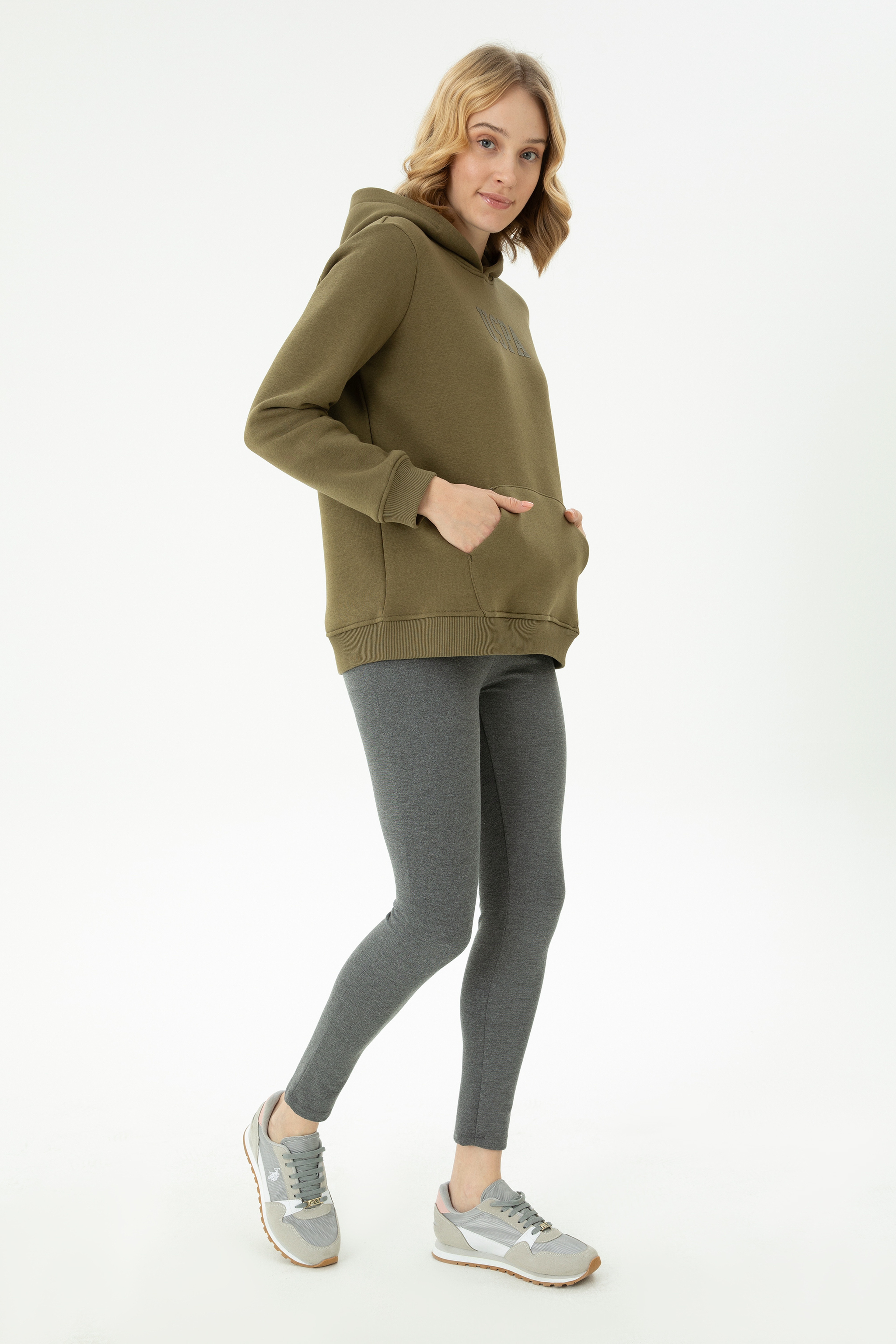Kadın Haki Basic Sweatshirt - Image 4
