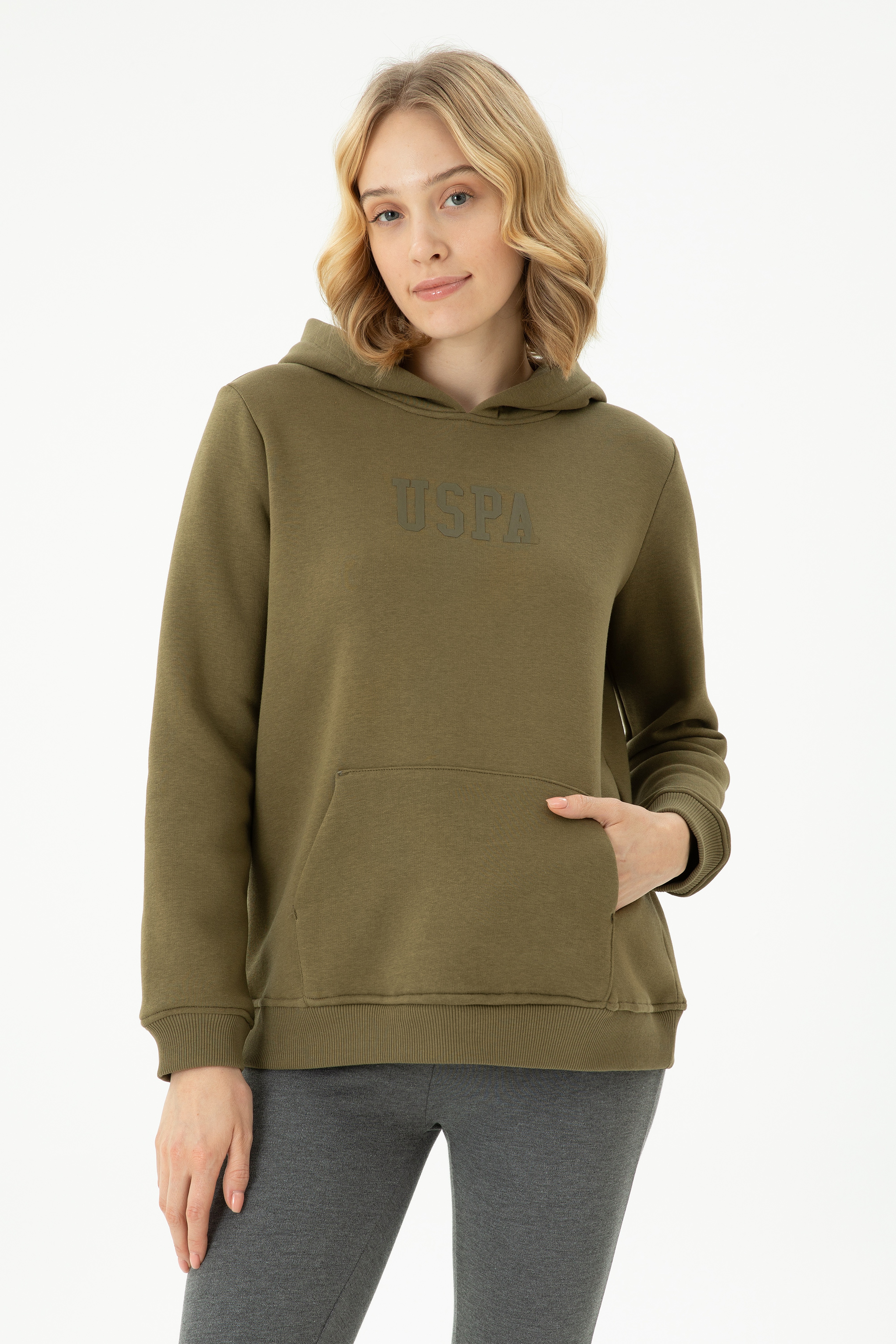 Kadın Haki Basic Sweatshirt - Image 3