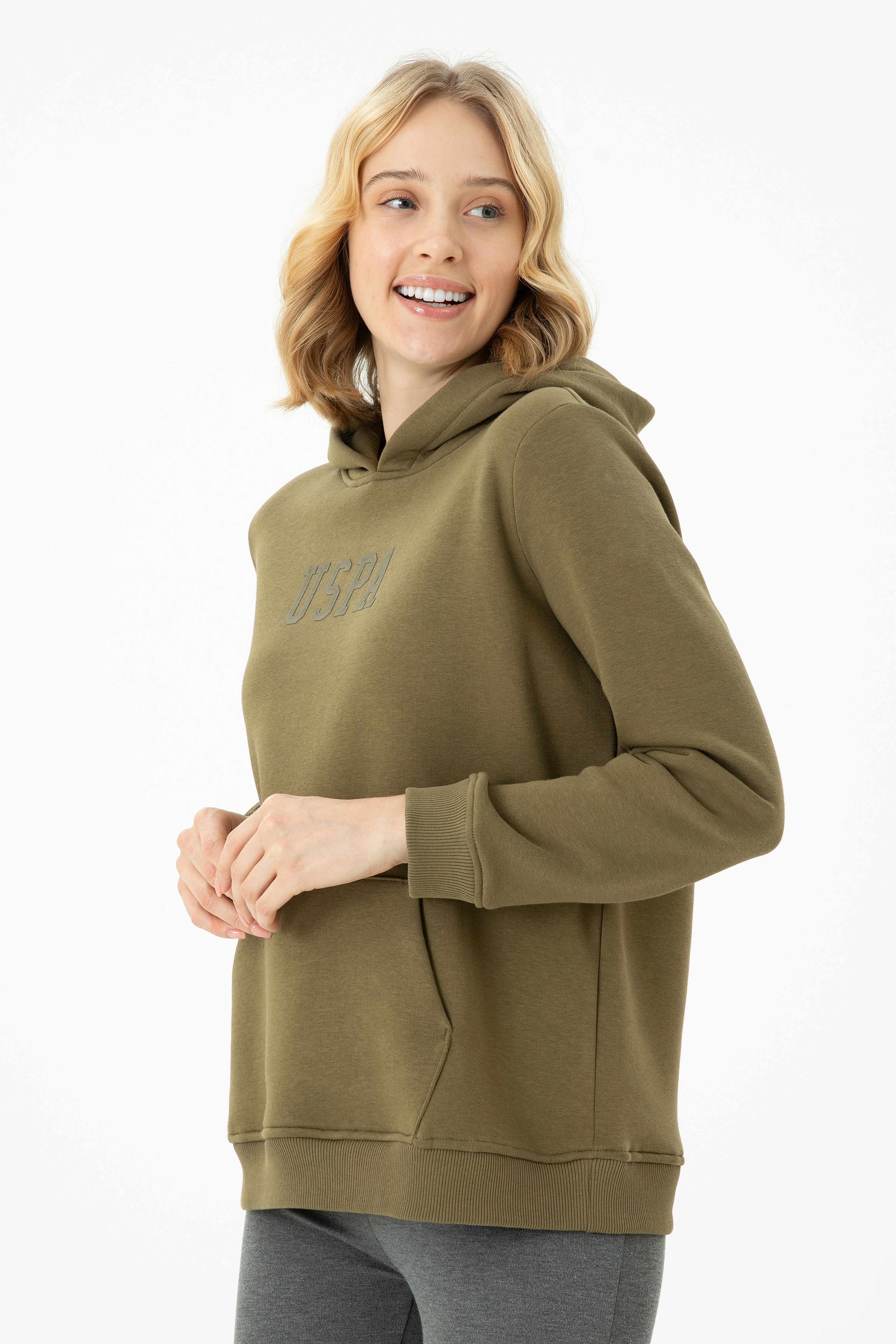 Kadın Haki Basic Sweatshirt - Image 1