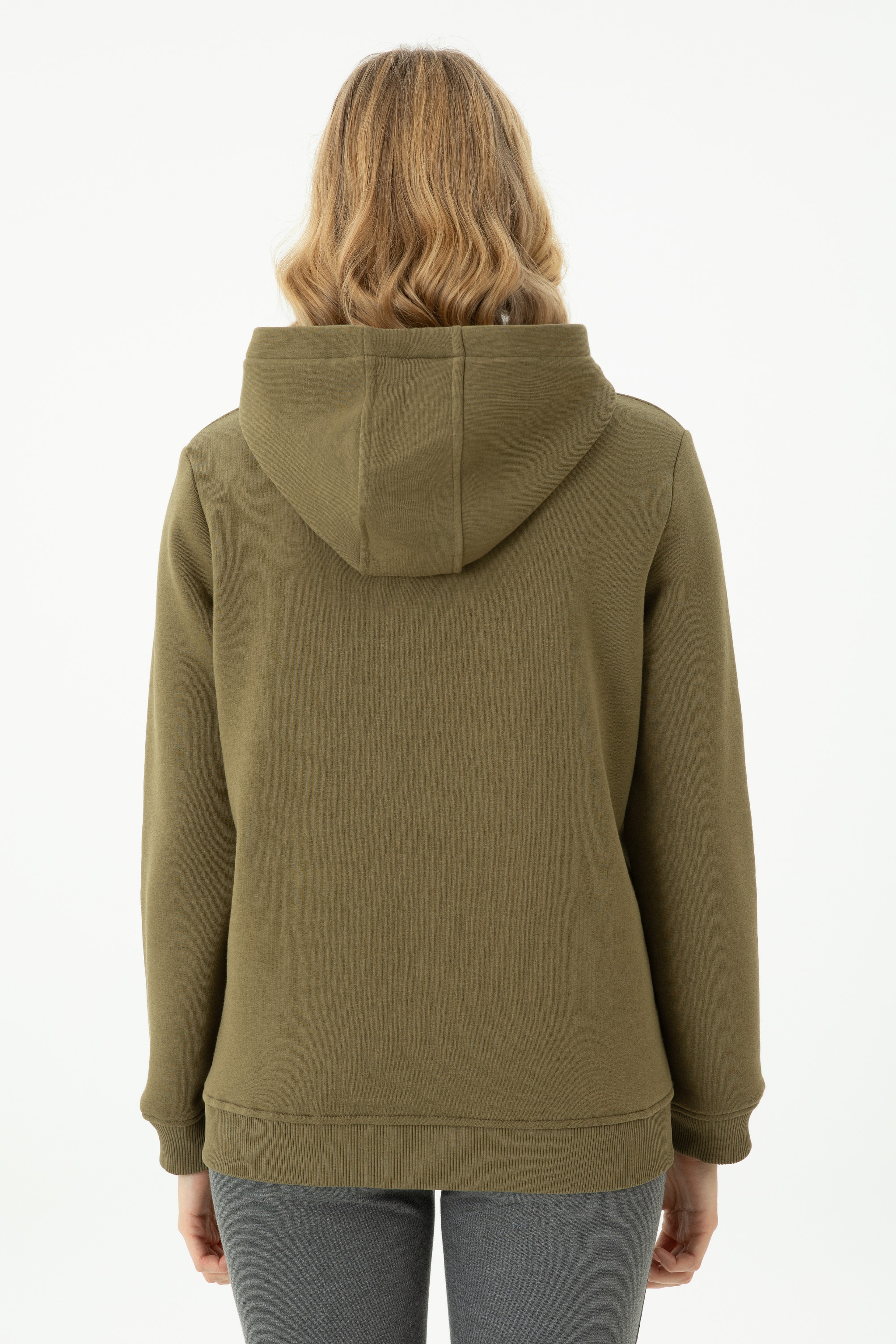 Kadın Haki Basic Sweatshirt - Image 5